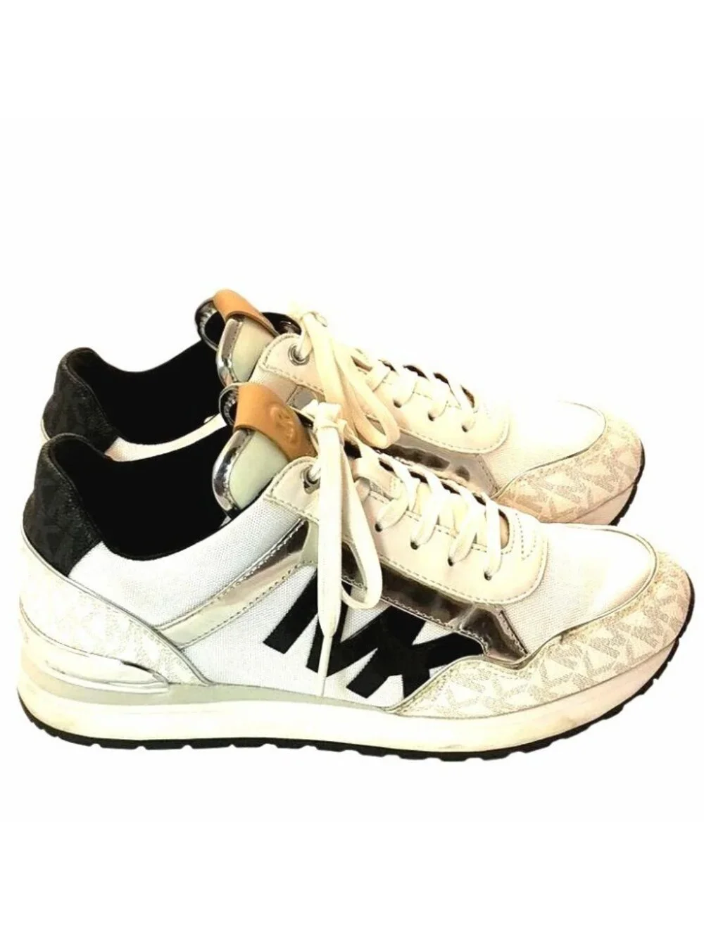 Michael Kors Maddy Two-Tone Gray & Silver Signature Logo & Mesh Trainers Size 6